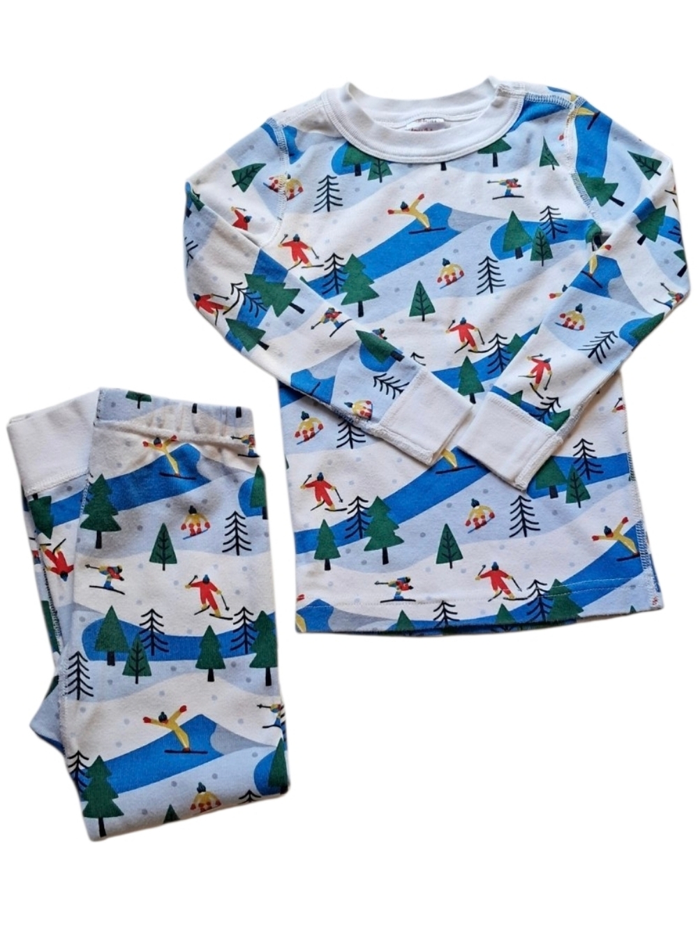 Hanna Andersson White Ski Print Pajama Set Kids Size 4